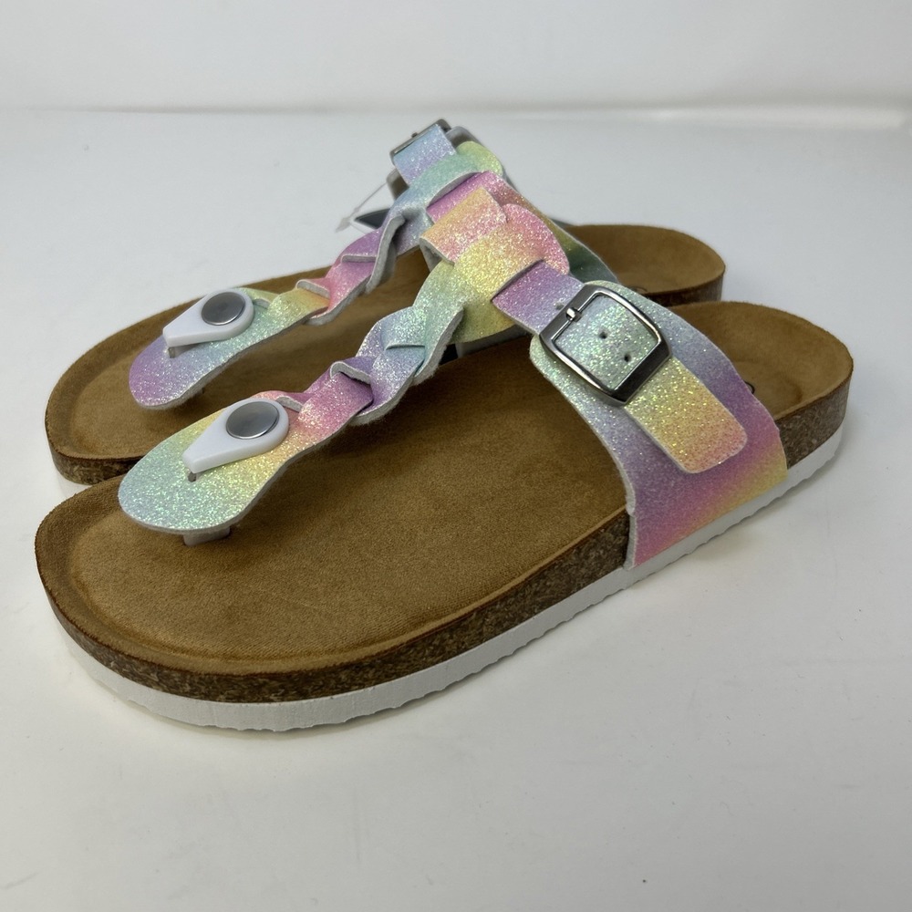 Torotto Kids, Braided Rainbow Glitter Cork FootBed Sandals Flip-Flops Sz 36/US 4